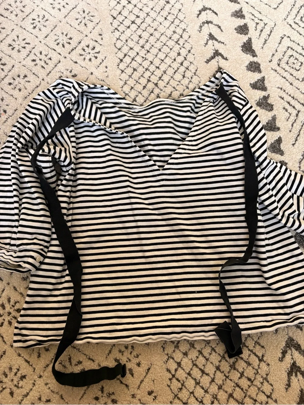 J. Crew Black and White Striped Long Sleeve Top with Back Tie